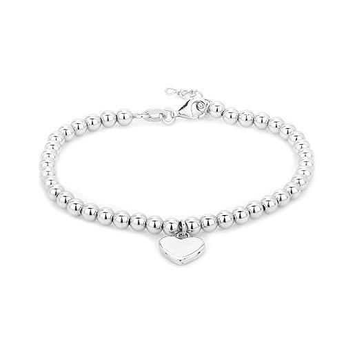 Vanbelle argent sterling - tampon 925 plaqué rhodium - bracelet à breloques en forme de cœur à suspendre - élégant fabriqué à la main pour femme - longueur 16,5 + rallonge de 2,5