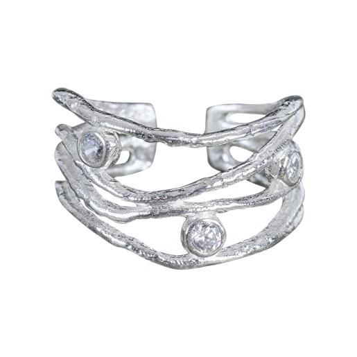 NicoWerk anello da donna in argento con zirconi in argento sterling 925 largo con pietra a più file rustico traforato regolabile aperto sri789