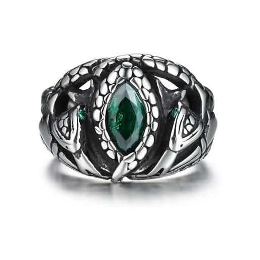 GTHIC anello serpente in acciaio inossidabile gioielli animali serpente zircone verde gotico per uomo donna taglia 9