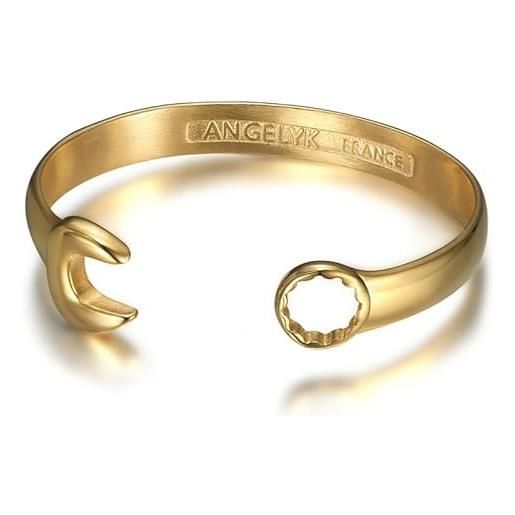 Bobijoo jewelry - bracciale chiave piatta uomo donna acciaio inossidabile oro meccanico motociclista, taglia unica, acciaio inox