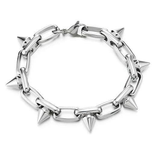 COOLSTEELANDBEYOND acciaio inossidabile spike collegamento chain bracciale per uomo donna, stile unico