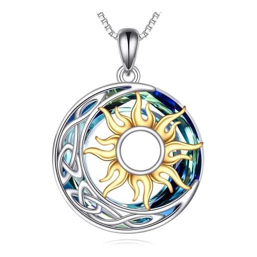 YAFEINI collana sole e luna per donna argento sterling 925 opale celtico mezzaluna ciondolo pietra di luna regalo di gioielli per ragazze (cristallo)