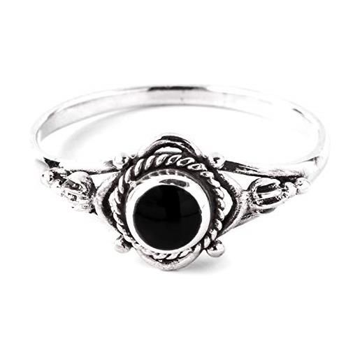 Windalf anello da donna delicato siana ø 8 mm, anello dell'amicizia con onice bohemia, gioiello vintage in argento sterling 925, tessuto, onice