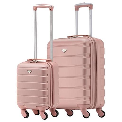 Flight Knight suitcase set di 2 bagagli leggeri a 4 ruote abs cabin carry on hand - ryanair dimensioni massime per cabina sopraelevata e bagaglio a mano sotto il sedile - 55x40x20cm e 40x20x25cm