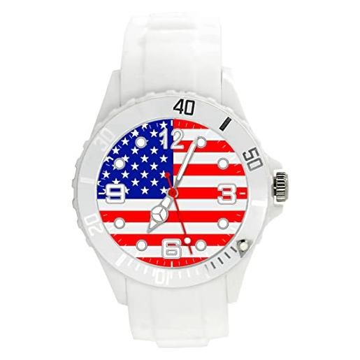 TAPORT orologio al quarzo in silicone bianco bandiera americana usa, bianco, cinturino