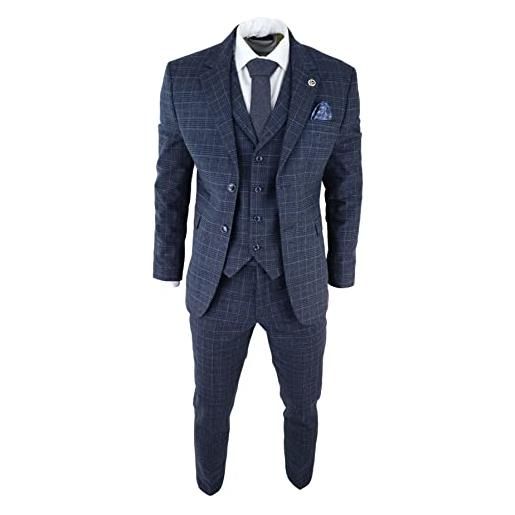 TruClothing.com abito blu da uomo 3 pezzi. Tweed a scacchi sagomati retro vintage blinders gatsby - blu 56
