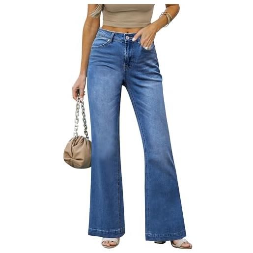 Vetinee jeans da donna a vita alta in denim a gamba larga jeans larghi elasticizzati svasati pantaloni jeans, desiderio di lapisl, l
