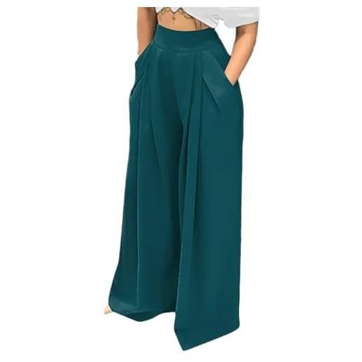 NRTHYE - pantaloni lunghi da donna, a vita alta, gamba larga, elasticizzati, vestibilità ampia, casual, con tasca, 1d verde, xx-large