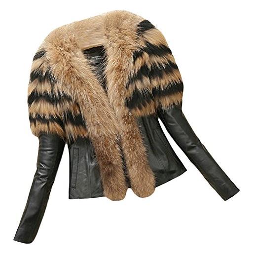 Huixin donna giubbino pelle eleganti puro colore giacca di pelliccia autunno giacca in similpelle collo in pelliccia sintetica invernali fashion casual manica lunga costume slim fit giacca cappotto