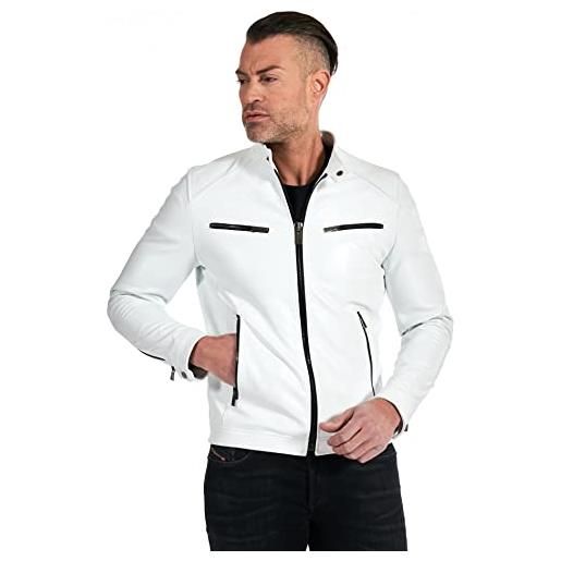 D'Arienzo giacca in pelle bianca uomo giubbotto moto giubbino biker vera pelle made in italy hmailton 52/bianco