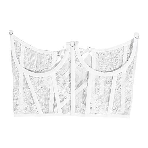 Amagogo corsetto in pizzo cintura in vita corsetto maglia aperta coppa stringata bustino disossato sottoseno corsetto vita, bianco