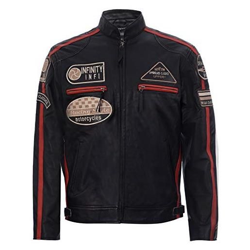 Infinity Leather uomo rosso in pelle motociclista distintivo corsa moto giacca m