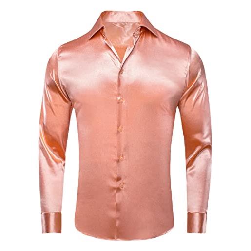 Disimlarl camicia da uomo in seta satinata tinta unita camicia formale camicetta tinta unita rosa pesca cy-1501 m