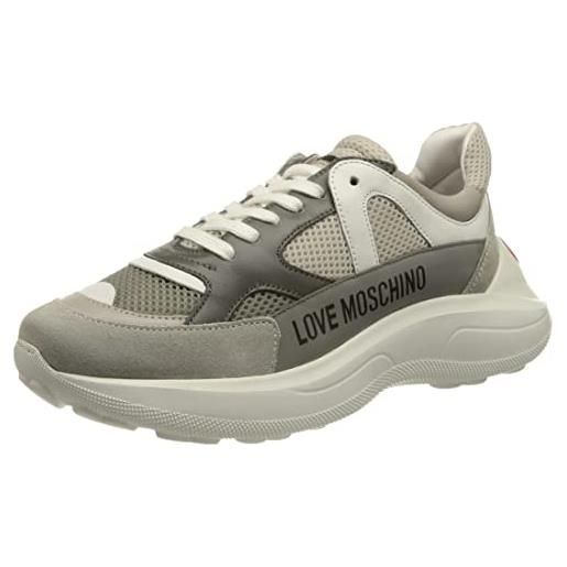 Love Moschino nuova pre-collezione primavera estate 2022, scarpe da ginnastica donna, grigio, 35 eu