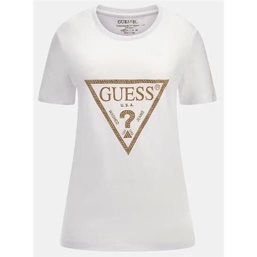 Guess ss cn gold triangle tee t-shirt m/m bianca triangolo oro donna