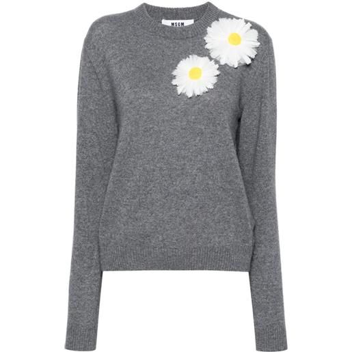 MSGM maglione con applicazione a fiori - grigio