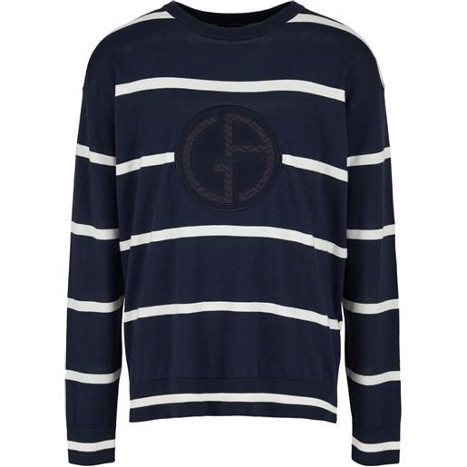 Giorgio Armani logo-embroidered stripe-pattern jumper - blu