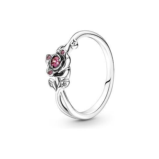 PANDORA disney anello de la bella e la bestia in argento sterling rosa con zirconi cubici rossi e trasparenti, 52