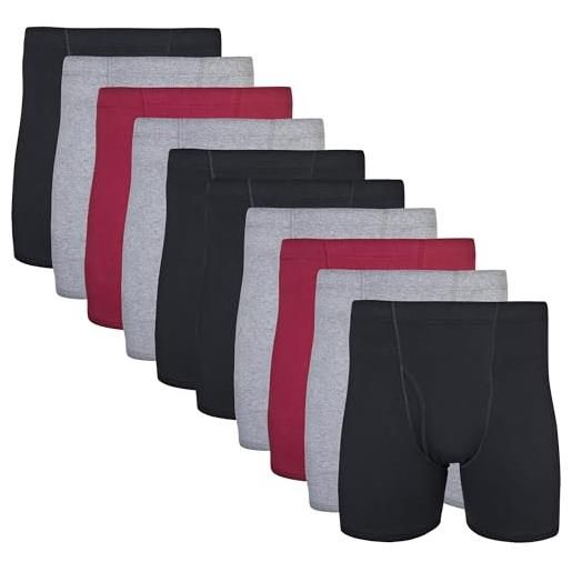Gildan men's covered waistband boxer brief 10 pack, black/garnet/graphite heather, medium