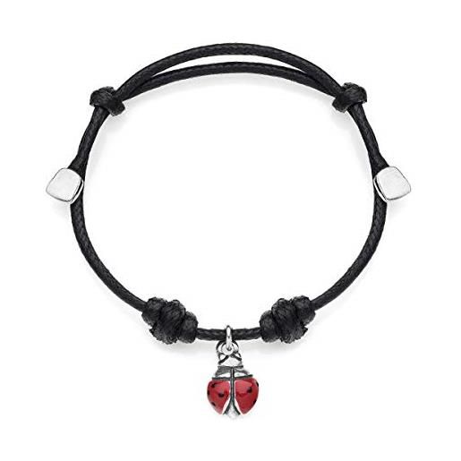 DOP Gioielli gioielli dop - bracciale con ciondolo coccinella - bracciale in cotone cerato nero con charm in argento 925 - ciondolo con smalto antigraffio - fatto a mano in italia - garanzia di 2 anni