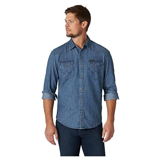 Wrangler iconic regular fit snap shirt camicia button-down, denim nero, xl uomo