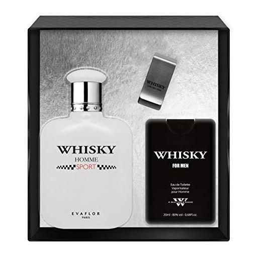 EVAFLORPARIS whisky sport - gift box: eau de toilette 100 ml + travel perfume 20 ml + money clip, set, perfume spray, men perfume, EVAFLORPARIS - 520 g
