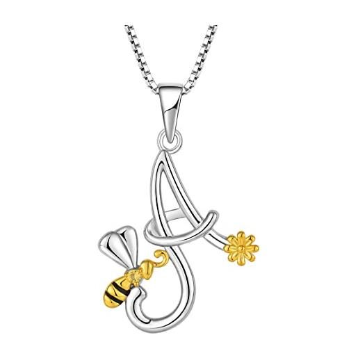FJ collana lettera a argento 925 donna collana con ciondolo iniziale alfabeto collana ape girasole margherite con zirconia cubica gioielli regalo per donna