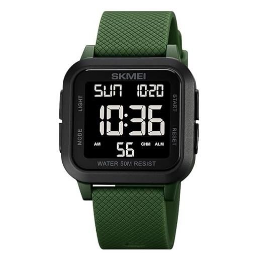 Ziyan orologio digitale sportivo da uomo, orologio digitale, orologio digitale, orologio da polso a led, impermeabile, con cronometro, timer per conto alla rovescia, verde - nero