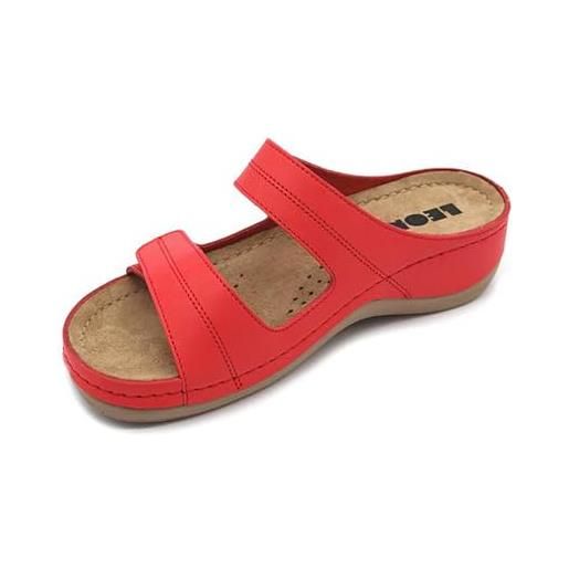 LEON 907 sandali zoccoli sabot pantofole scarpe di pelle, donna, rosso, eu 38