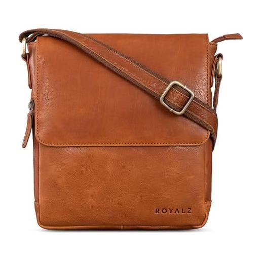 ROYALZ 'cleveland' borsa a tracolla in pelle vintage da uomo piccola elegante in vera pelle, colore: texas marrone
