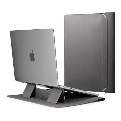 Spigen valentinus s custodia per laptop 15 15.6 16 pollici, compatibile con mac. Book pro, patta magnetica incorporata, sleeve per laptop in pelle - grigio