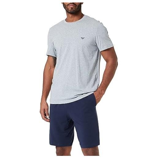 Emporio Armani men's endurance-set di pantaloncini payamas pajama, grigio melange/marina militare, l (pacco da 2) uomo