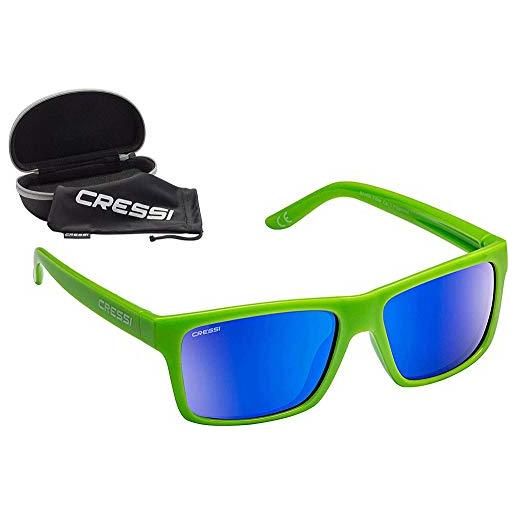 Cressi bahia floating, occhiali galleggianti sportivi da sole polarizzati con protezione uv 100% unisex adulto, kiwi/lente specchiate blu