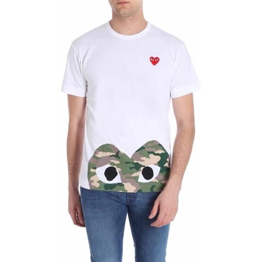 Comme Des Garcons t-shirt bianca stampa cuore camouflage