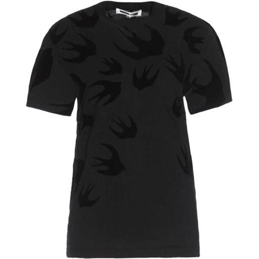 Mcq t-shirt nera con stampa swallow floccata