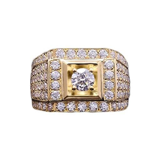 Homxi anello fidanzamento uomo, anelli oro 18 kt uomo quadrata con 0.5ct rotondo moissanite anello eternity giallo oro taglia 9(49mm)
