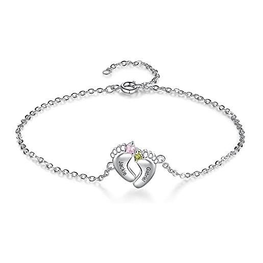 ALBERTBAND braccialetto donna braccialetto personalizzato con pietre del parto con nomi e foto ciondolo gioielli per la festa della mamma per madre famiglia (#2 nomi)