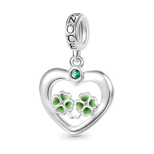 GNOCE lucky four leaf clover charms 925 sterling silver bee flower charms per bracciale gioielli regalo per le donne bracciali fit/collana (quadrifoglio)