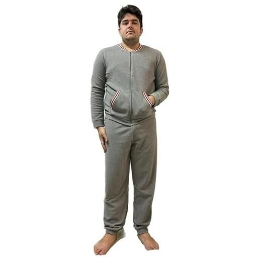 Linclalor pigiama tuta casa uomo aperto davanti in cotone felpato con zip art. 77948-50, grigio