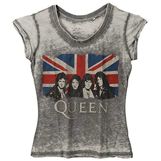 Queen rockoff trade Queen vintage union jack (bruciare) t-camicia, grigio (grigio), xl donna