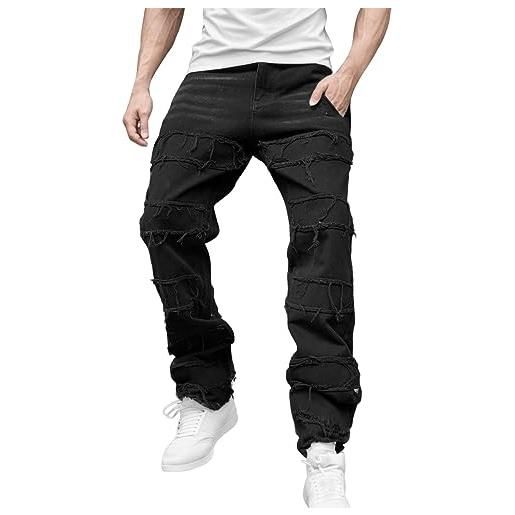 HRTLSS jeans oversize da uomo, jeans strappati, colore nero, y2k, slim fit, y2k, baggy, in tinta unita, elastici, per il tempo libero, nero , m