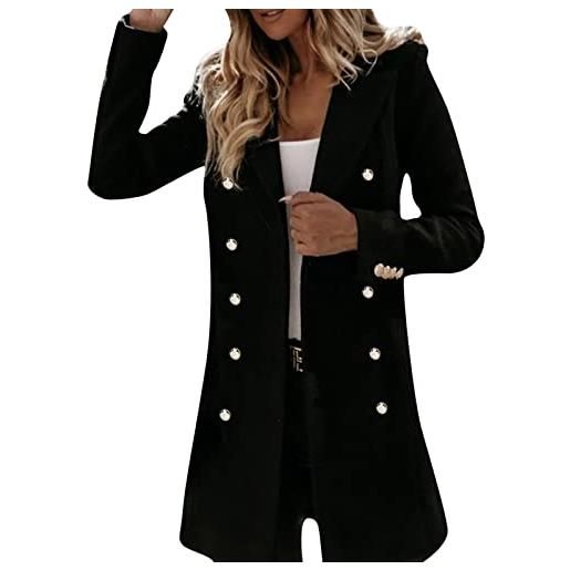 Generic 2023 nuovo y2-style- donna di lana artificiale elegante cappotto misto sottile femminile cappotto lungo capispalla giacca invernale da donna, nero , xl