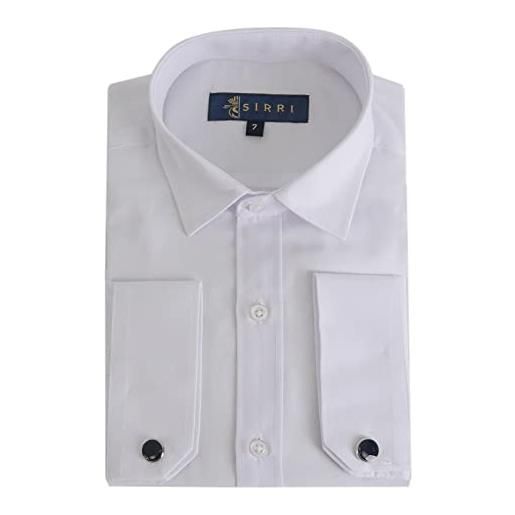 SIRRI camicia da ragazzo a maniche lunghe slim fit con colletto classico con gemelli in bianco misurare 14 anni