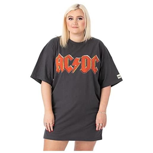AC/DC oversize t-shirt dress ladies womens | adults fly on the wall 1985 tour outfit | grigio antracite rosso logo fascia | rock concert gig festival abbigliamento