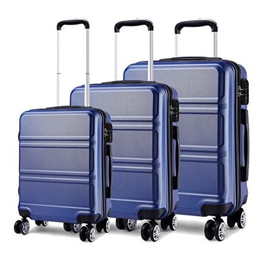 KONO set di valigie da 3 pezzi valigia rigida materiale abs leggero e resistente con 4 ruote rotanti valigia da 20'' 24'' 28'' (marina militare)
