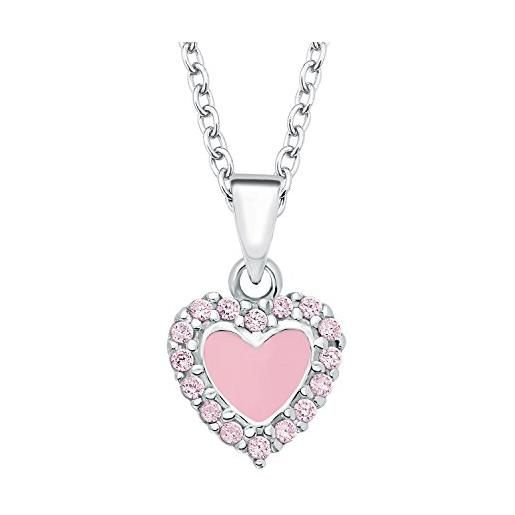 Prinzessin Lillifee collana da bambina con charm a forma di cuore, in argento 925 rodiato, con zirconi rosa plf7_2, argento, colore: rosa, cod. Plf7/5