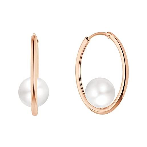 JO WISDOM orecchini cerchio argento 925 donna con 7mm perle, 20mm cerchio con placcato oro rosa