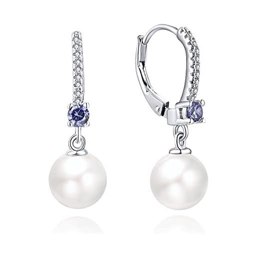 JO WISDOM orecchini perle argento 925 donna con 8mm perle 3a zirconia cubica dicembre birthstone colore tanzanite