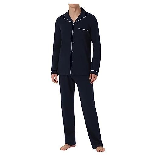 Schiesser pigiama lungo con bottoni, cotone caldo, interlock fine set, opaco, blu scuro_179296, 60 plus uomo