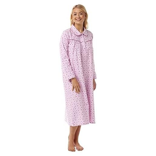 Lady Olga donna cotone spazzolato camicia da notte pigiami - rosa, 52-54
